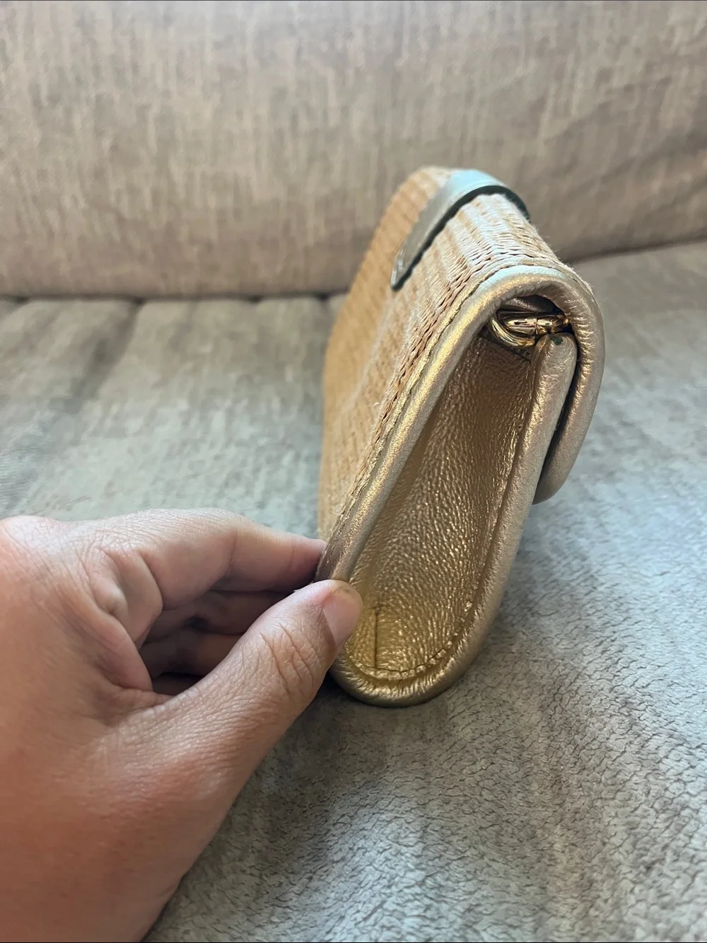 Michael Kors Tan Woven Clutch with Gold Trim